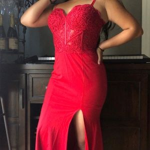 Elegant Red Prom Dress with slit